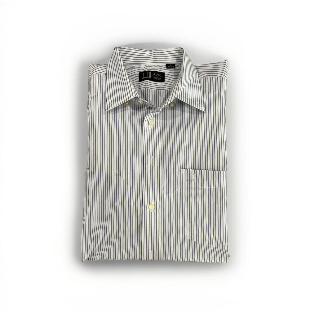 ALFRED DUNHILL MENS DRESS SHIRT XL 17/33-34 MADE IN ENGLAND BLUE STRIPES VGC!